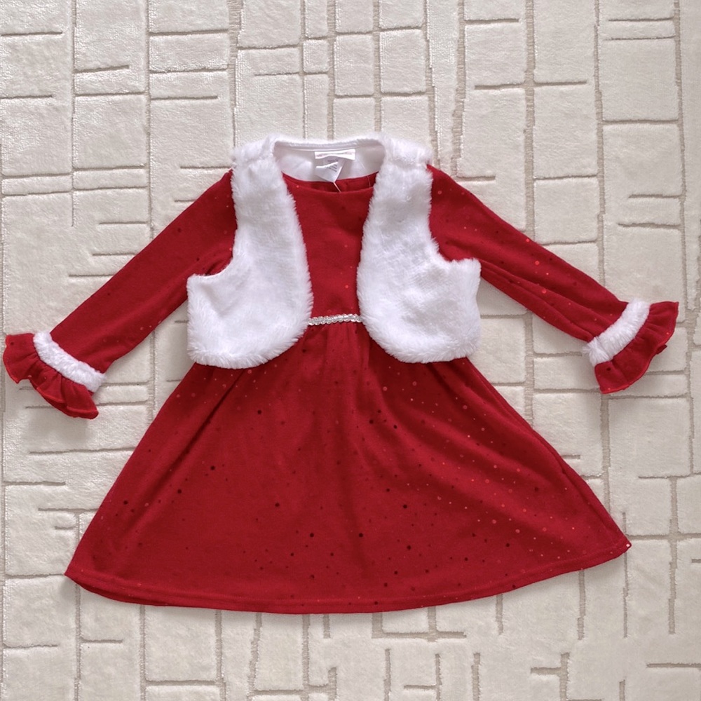 Mama clause Toddler girl Knot dress with bolero.